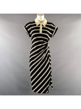 LOEWE Size M Black White Cotton Stripe Polo Knee Length Dress